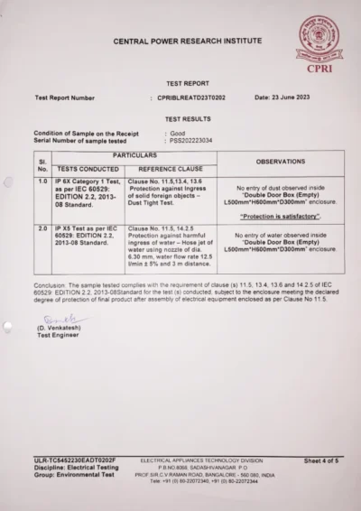 IP65 CPRI Certificate